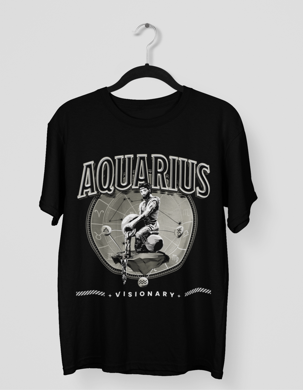 Aquarius Mens LineArt Oversized TShirt#color_black