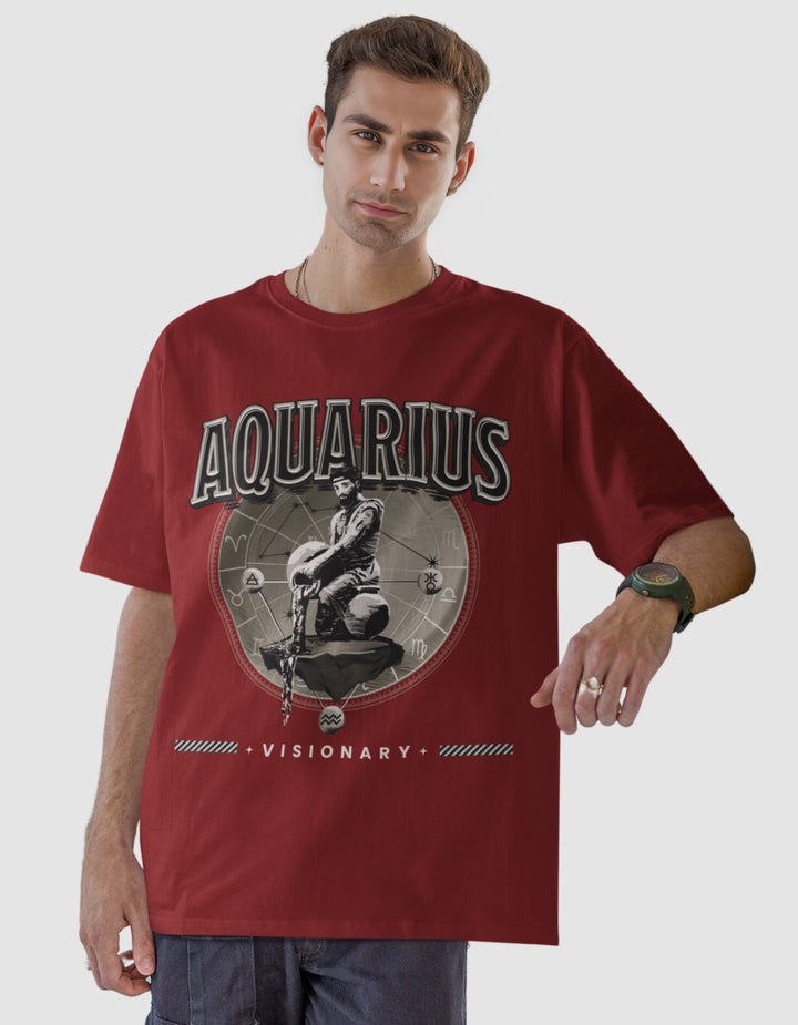 Aquarius Mens LineArt Oversized TShirt#color_maroon