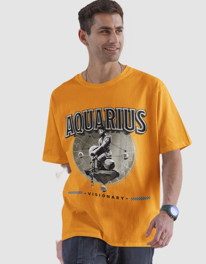 Aquarius Mens LineArt Oversized TShirt#color_mustard