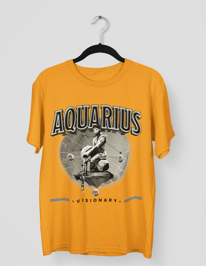 Aquarius Mens LineArt Oversized TShirt#color_mustard