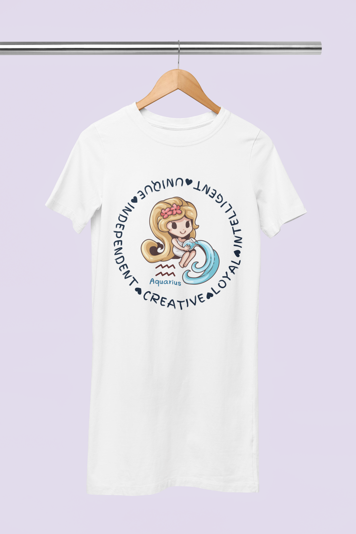 Aquarius Zodiac Graphic Printed Cotton Night T-Shirt Dress for Women