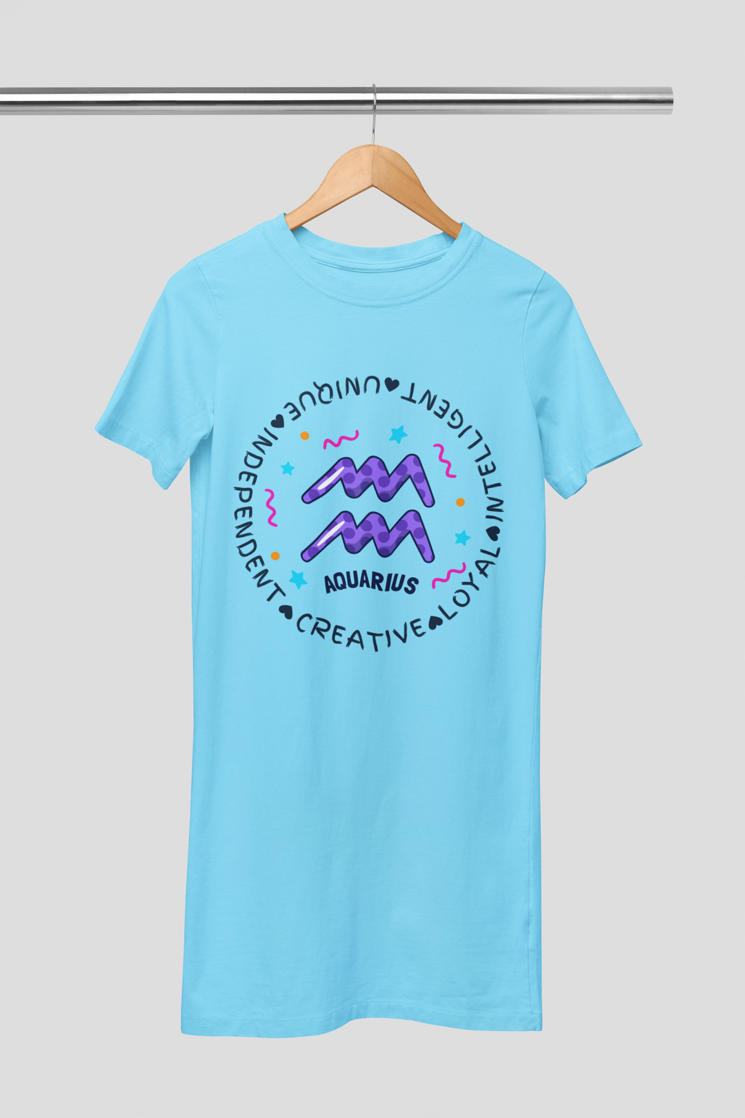 Aquarius Zodiac Cotton Night T-Shirt Dress For Women