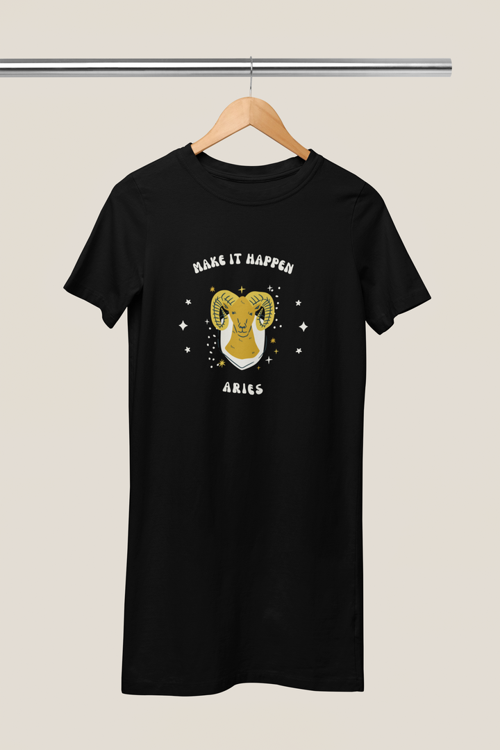 Aries Zodiac Make It Happen Cotton Night T-Shirt Dress For Women