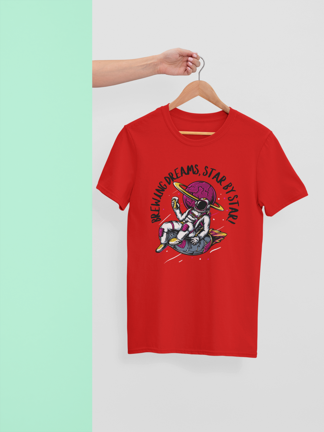 Astronaut_Cheers_Galactic_Brews_T-Shirt#color_red