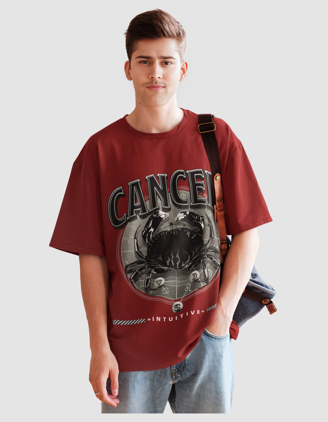 Cancer Mens LineArt Oversized TShirt#color_maroon