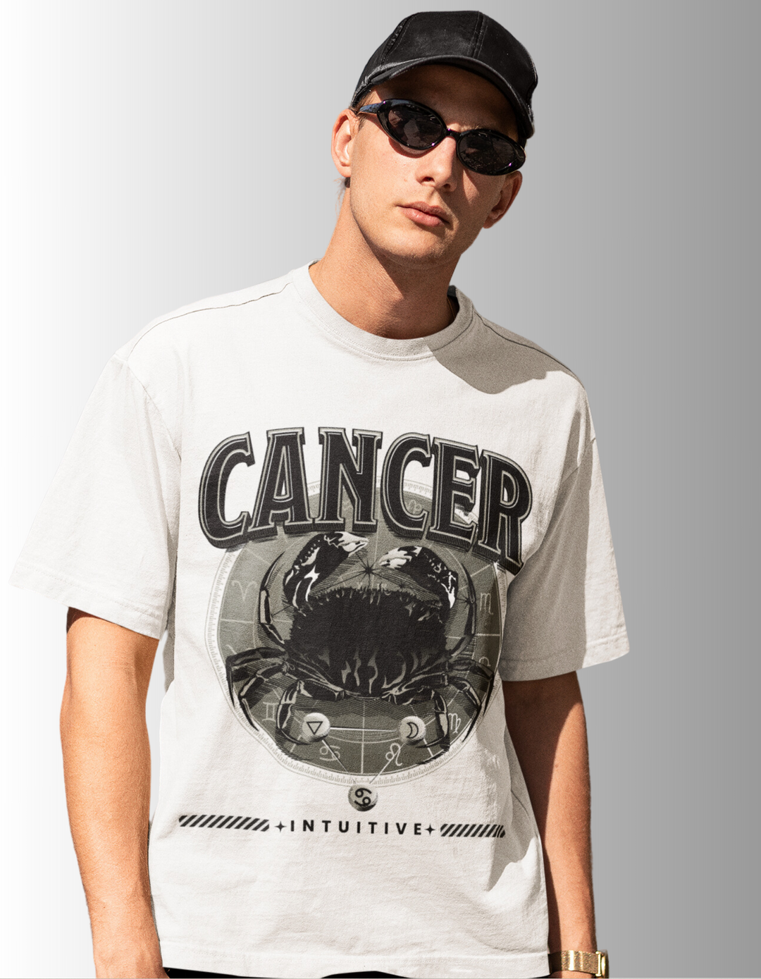 Cancer Mens LineArt Oversized TShirt#color_white