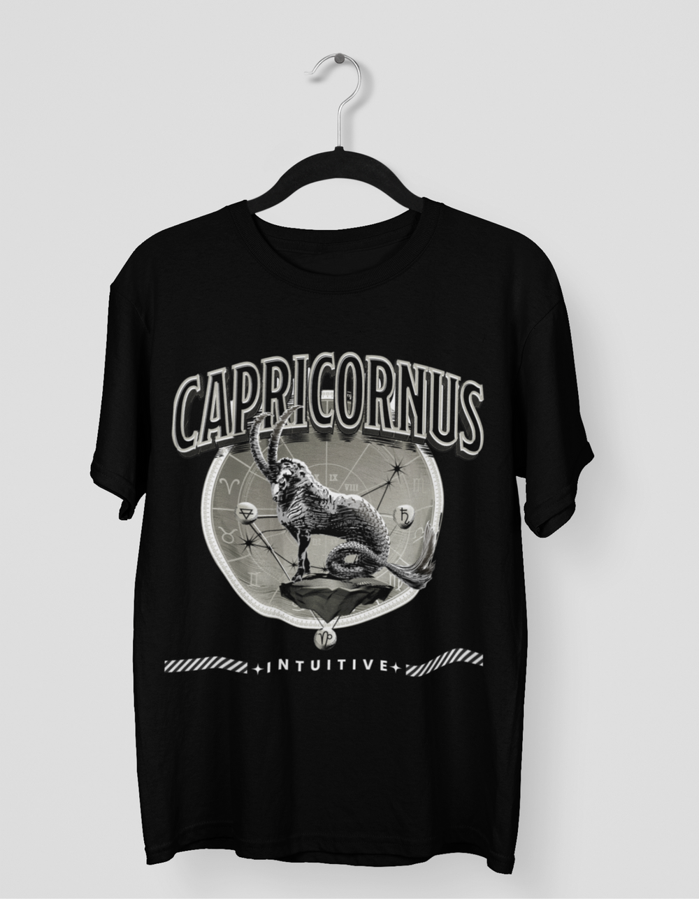 Capricorn Mens LineArt Oversized TShirt#color_black