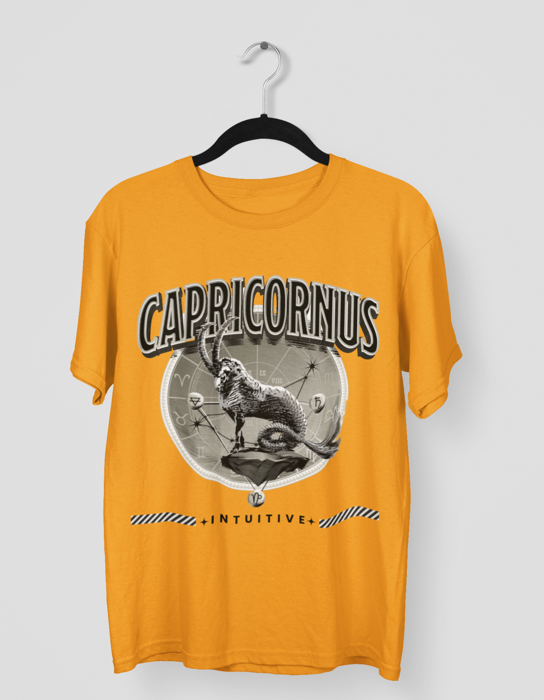 Capricorn Mens LineArt Oversized TShirt#color_mustard