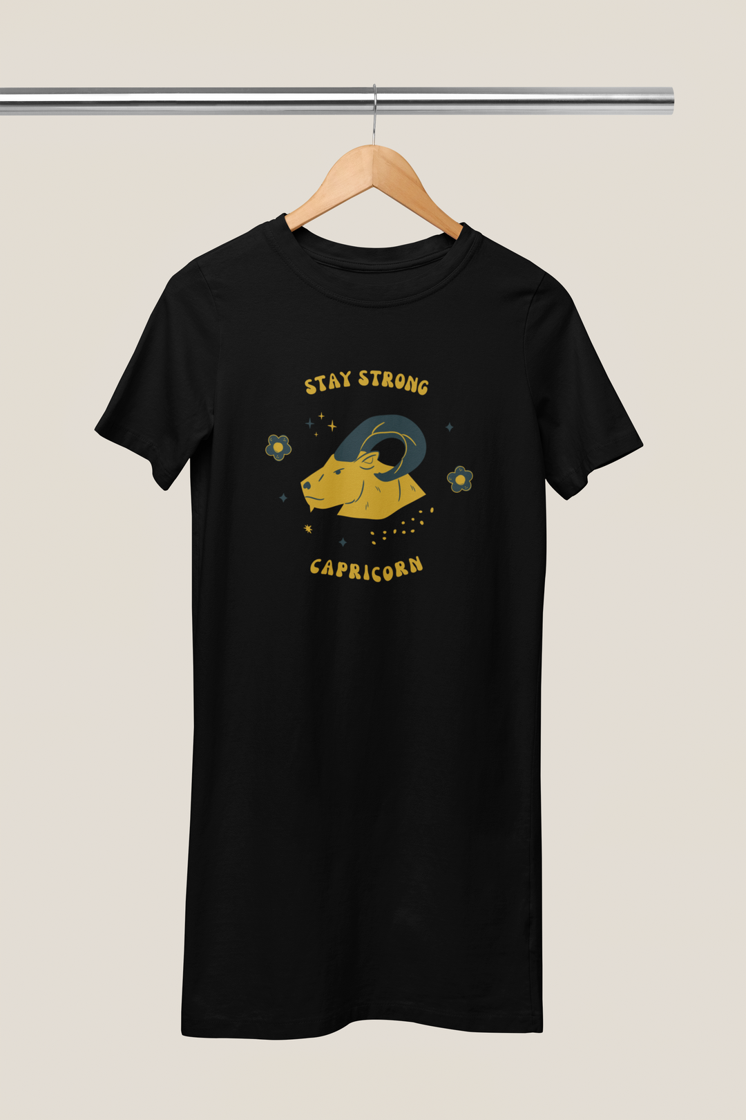 Capricorn Zodiac Stay Strong Printed Cotton Night T-Shirt Dress for Women