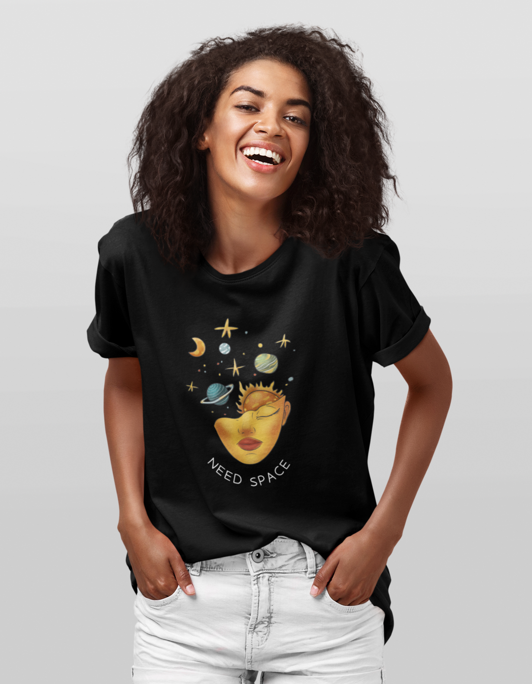 Cosmic Mind Need Space T-Shirt For Women#color_black