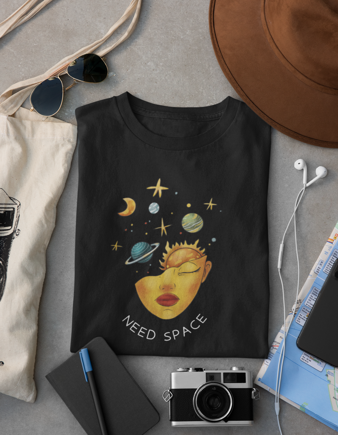 Cosmic Mind Need Space T-Shirt For Women#color_black