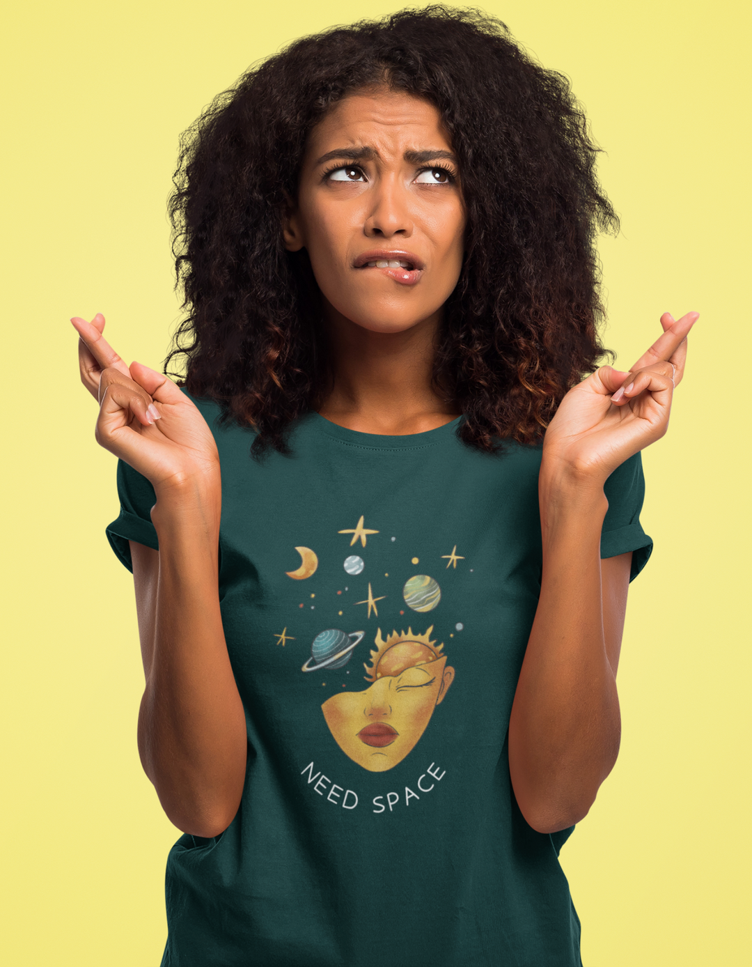 Cosmic Mind Need Space T-Shirt For Women#color_green
