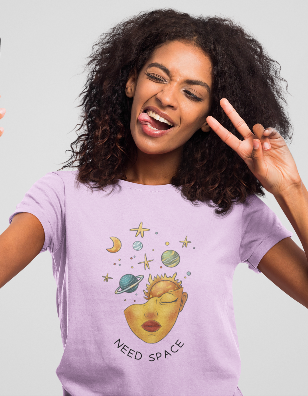 Cosmic Mind Need Space T-Shirt For Women#color_lavender