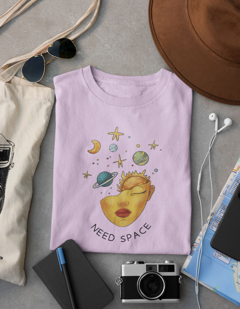 Cosmic Mind Need Space T-Shirt For Women#color_lavender
