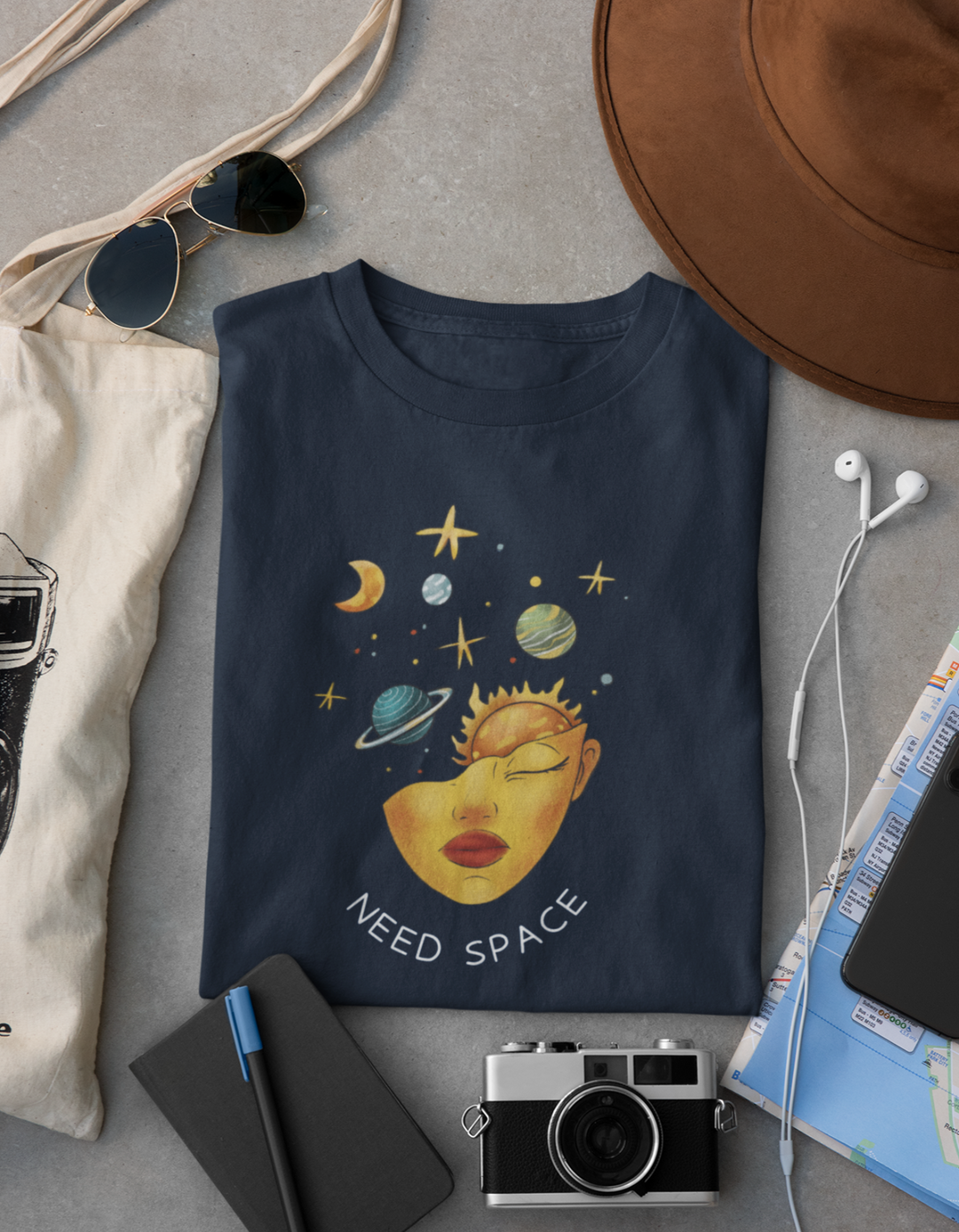 Cosmic Mind Need Space T-Shirt For Women#color_navy