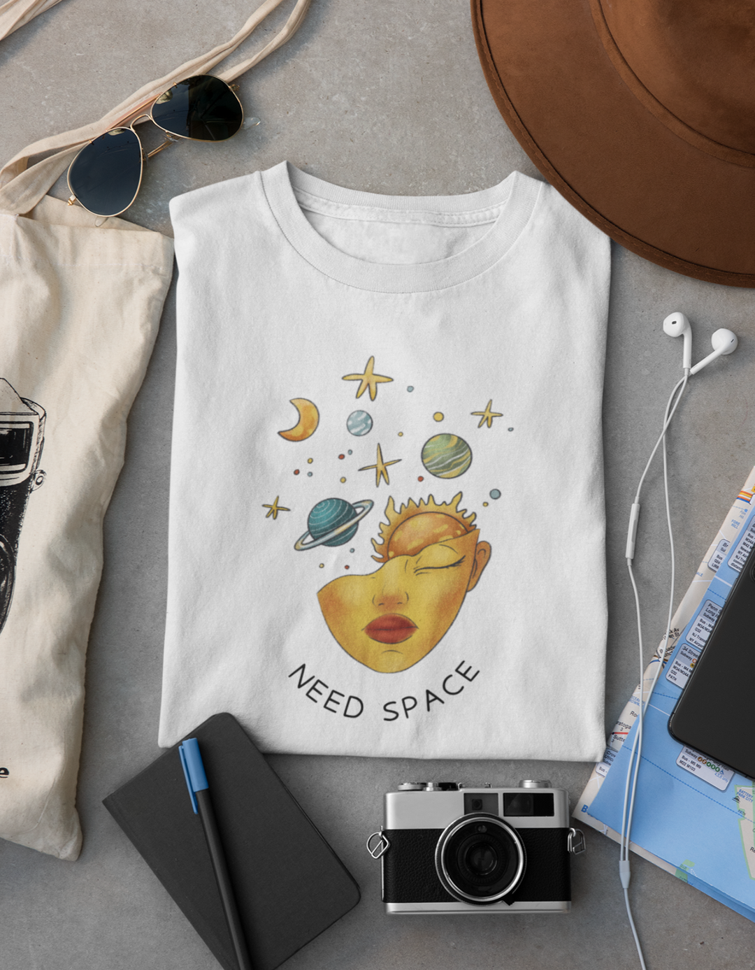 Cosmic Mind Need Space T-Shirt For Women#color_white
