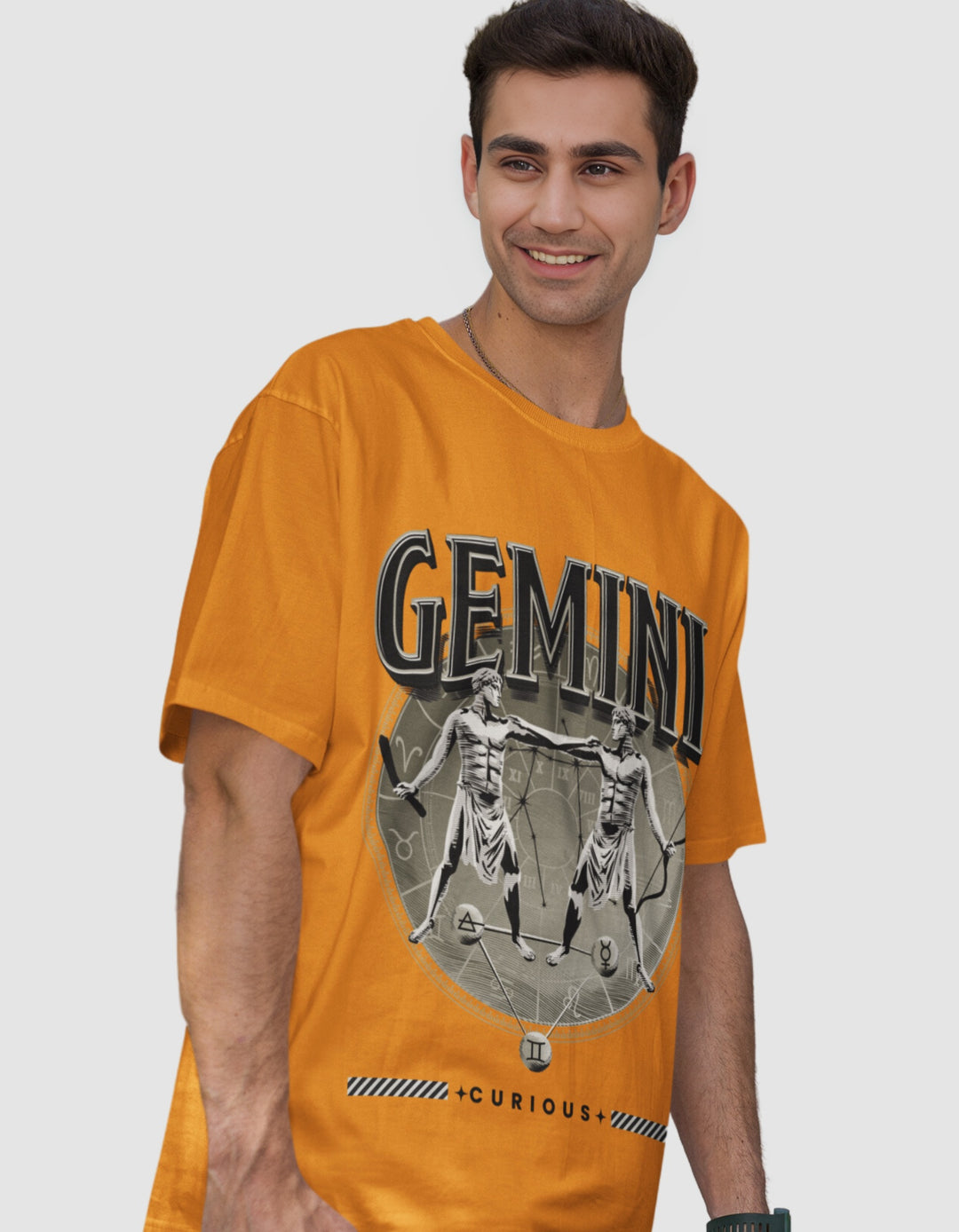Gemini Mens LineArt Oversized TShirt#color_mustard