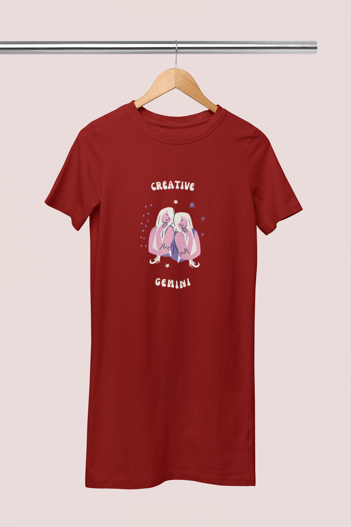 Gemini Zodiac Creative Printed Cotton Night T-Shirt Dress for Women