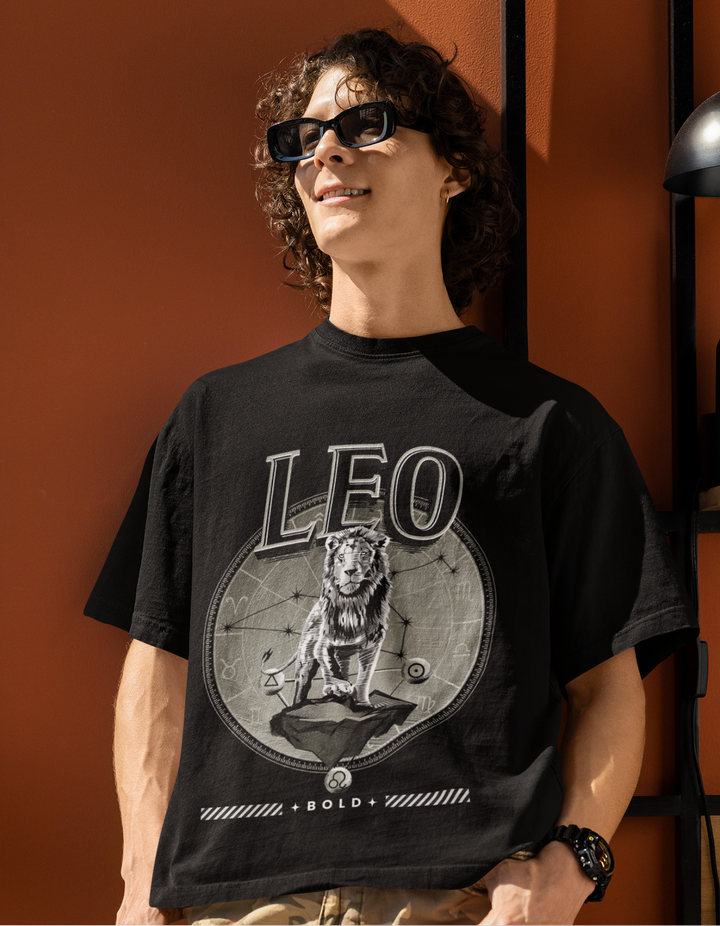 Leo Mens LineArt Oversized TShirt#color_black