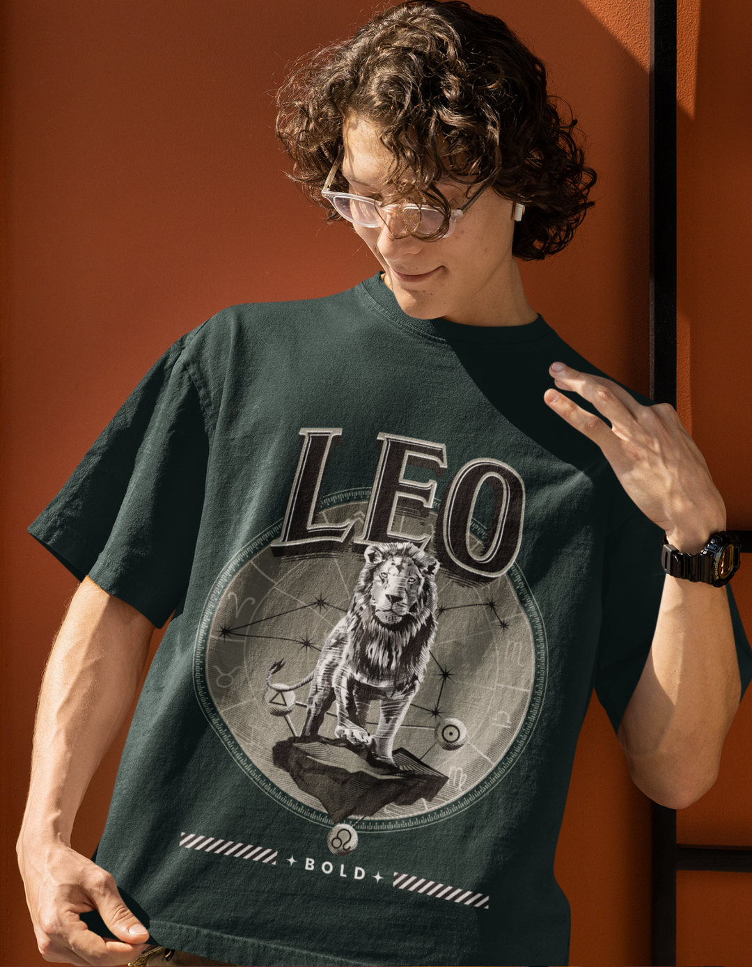 Leo Mens LineArt Oversized TShirt#color_green