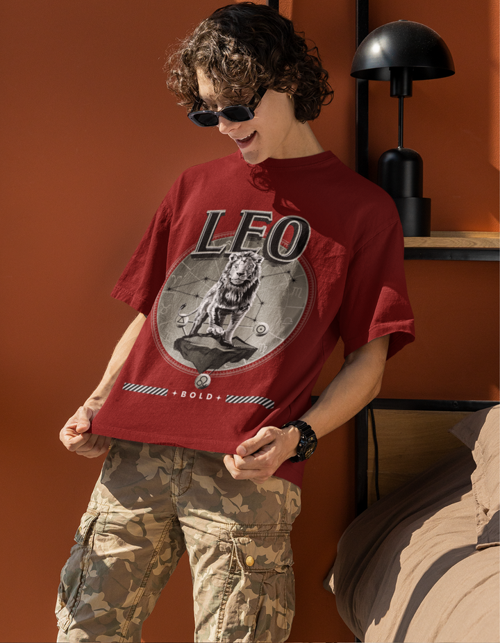 Leo Mens LineArt Oversized TShirt#color_maroon