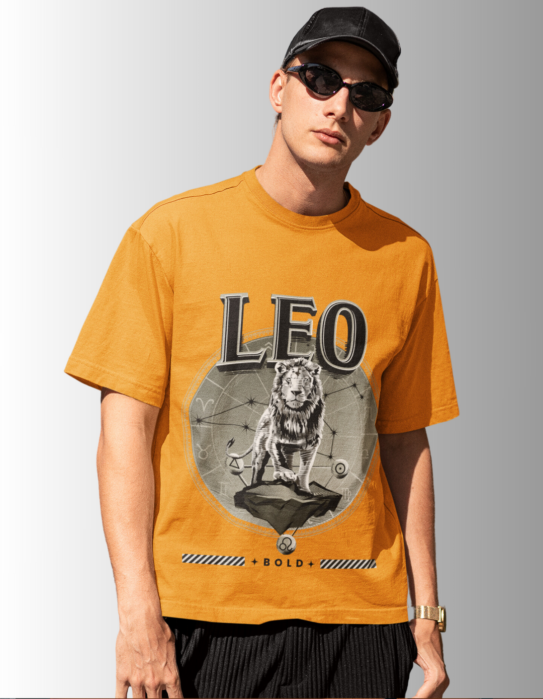 Leo Mens LineArt Oversized TShirt#color_mustard