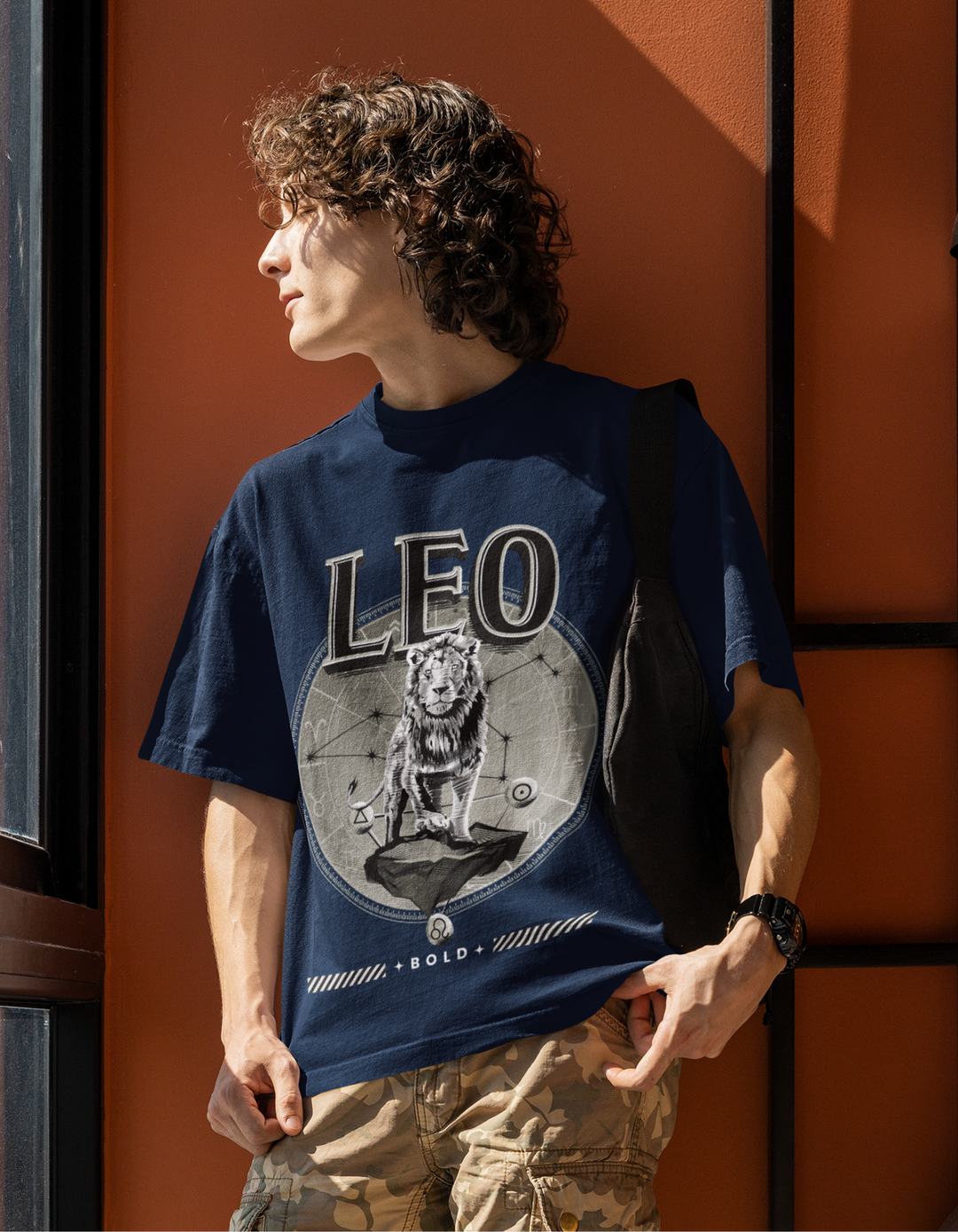 Leo Mens LineArt Oversized TShirt#color_navy