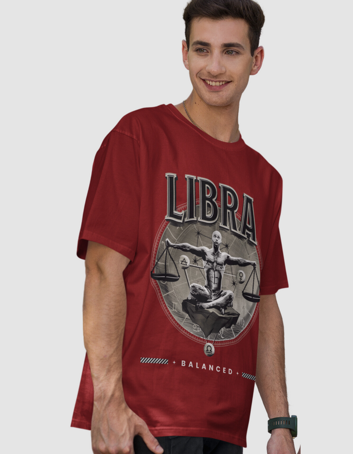 Libra Mens LineArt Oversized TShirt#color_maroon