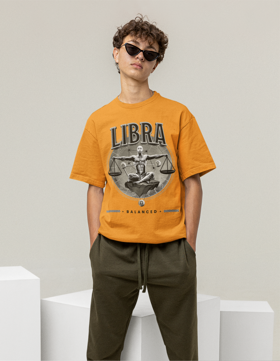 Libra Mens LineArt Oversized TShirt#color_mustard