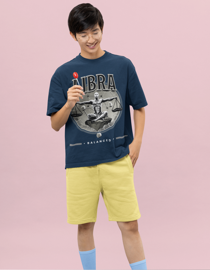 Libra Mens LineArt Oversized TShirt#color_navy