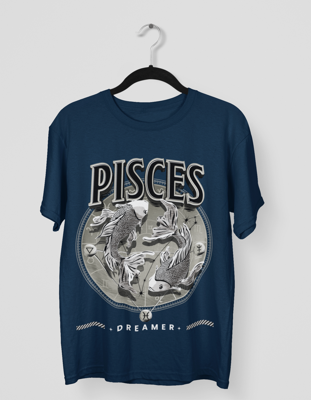 Pisces Mens LineArt Oversized TShirt#color_navy