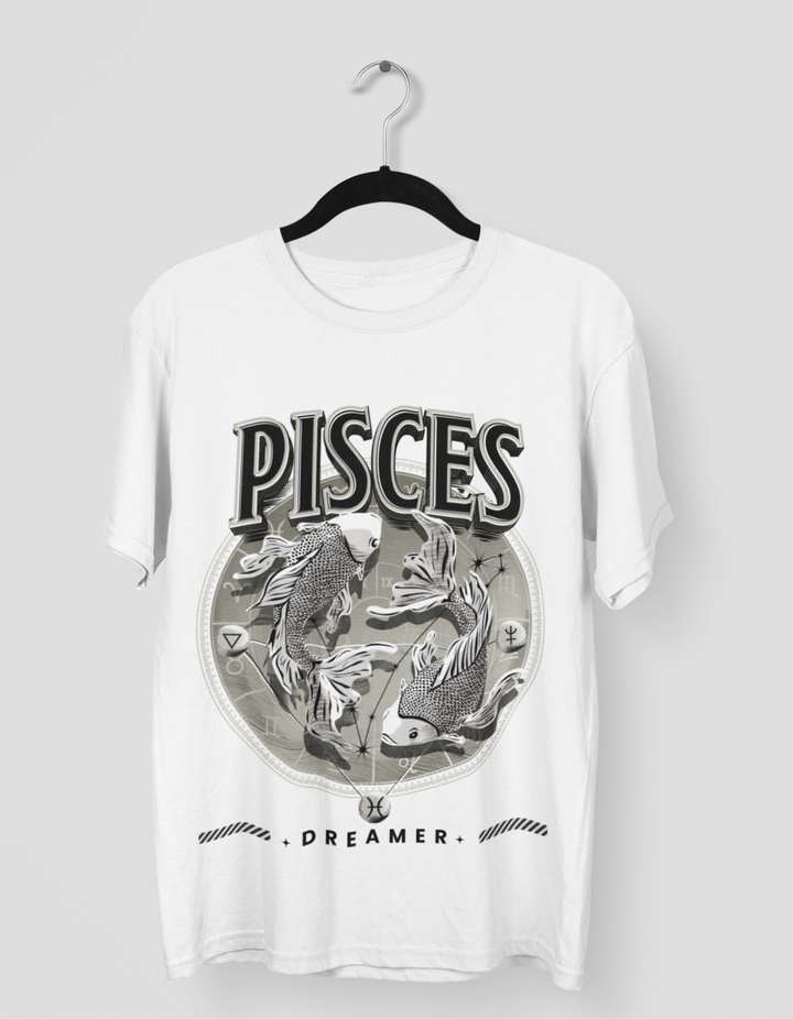 Pisces Mens LineArt Oversized TShirt#color_white
