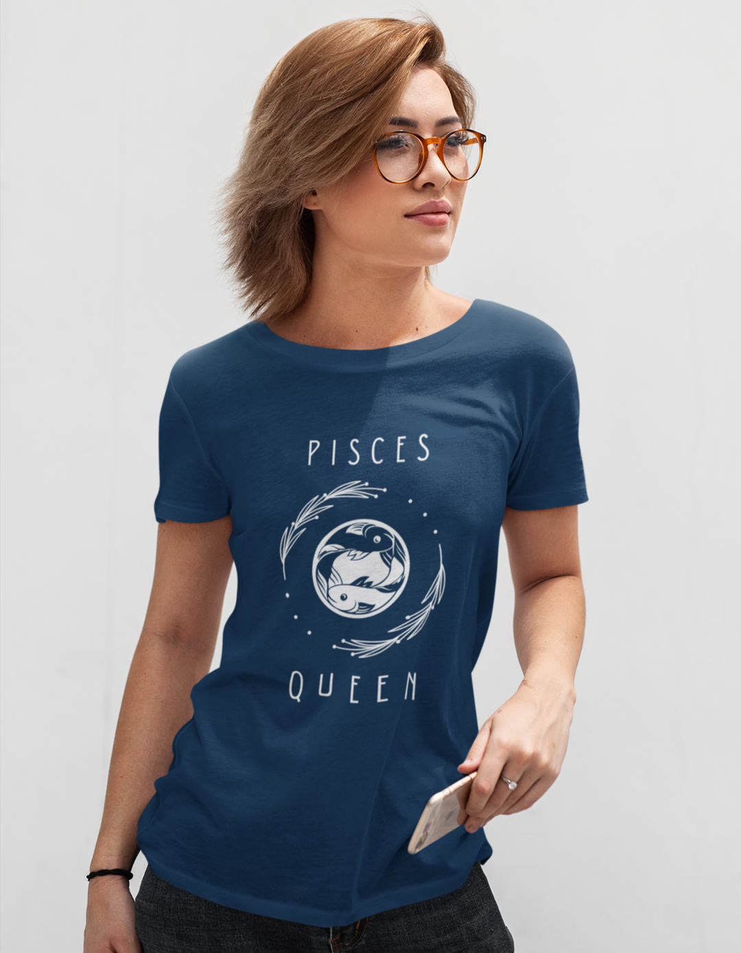 Pisces Queen Graphic Printed T-Shirt#color_navy