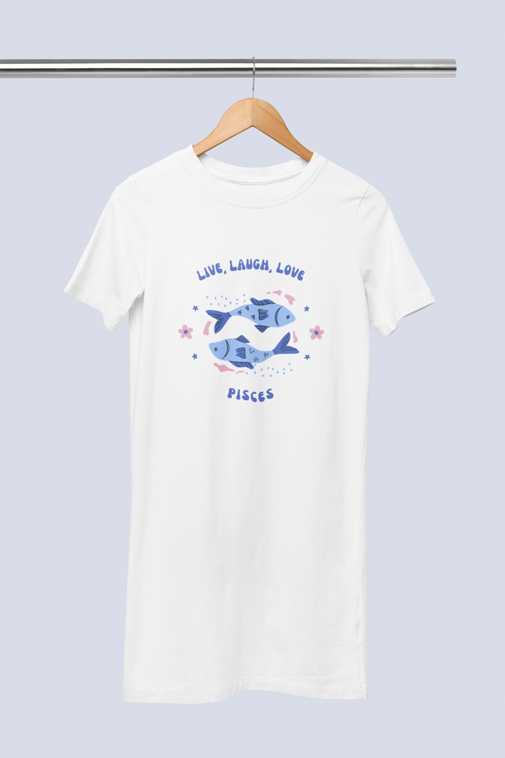 Pisces Zodiac Live,Laugh,Love Printed Cotton Night T-Shirt Dress for Women