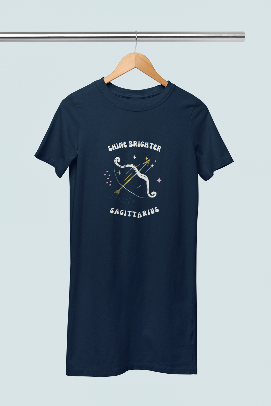 Sagittarius Zodiac Shine Bright Printed Cotton Night T-Shirt Dress for Women