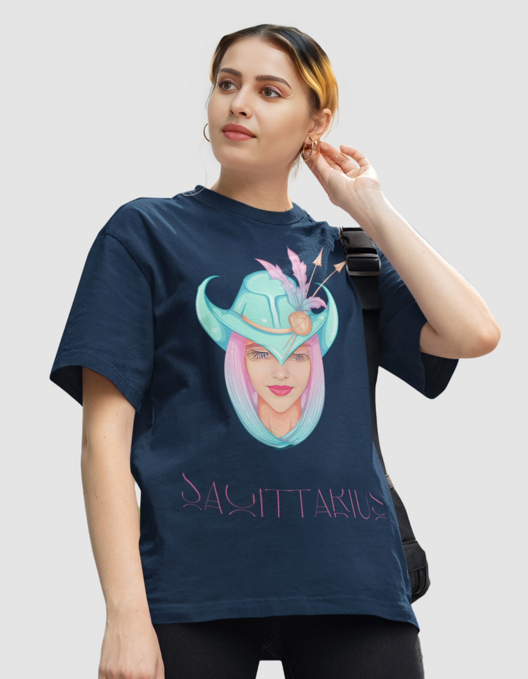Sagittarius Womens Elegant Oversized TShirt#color_navy