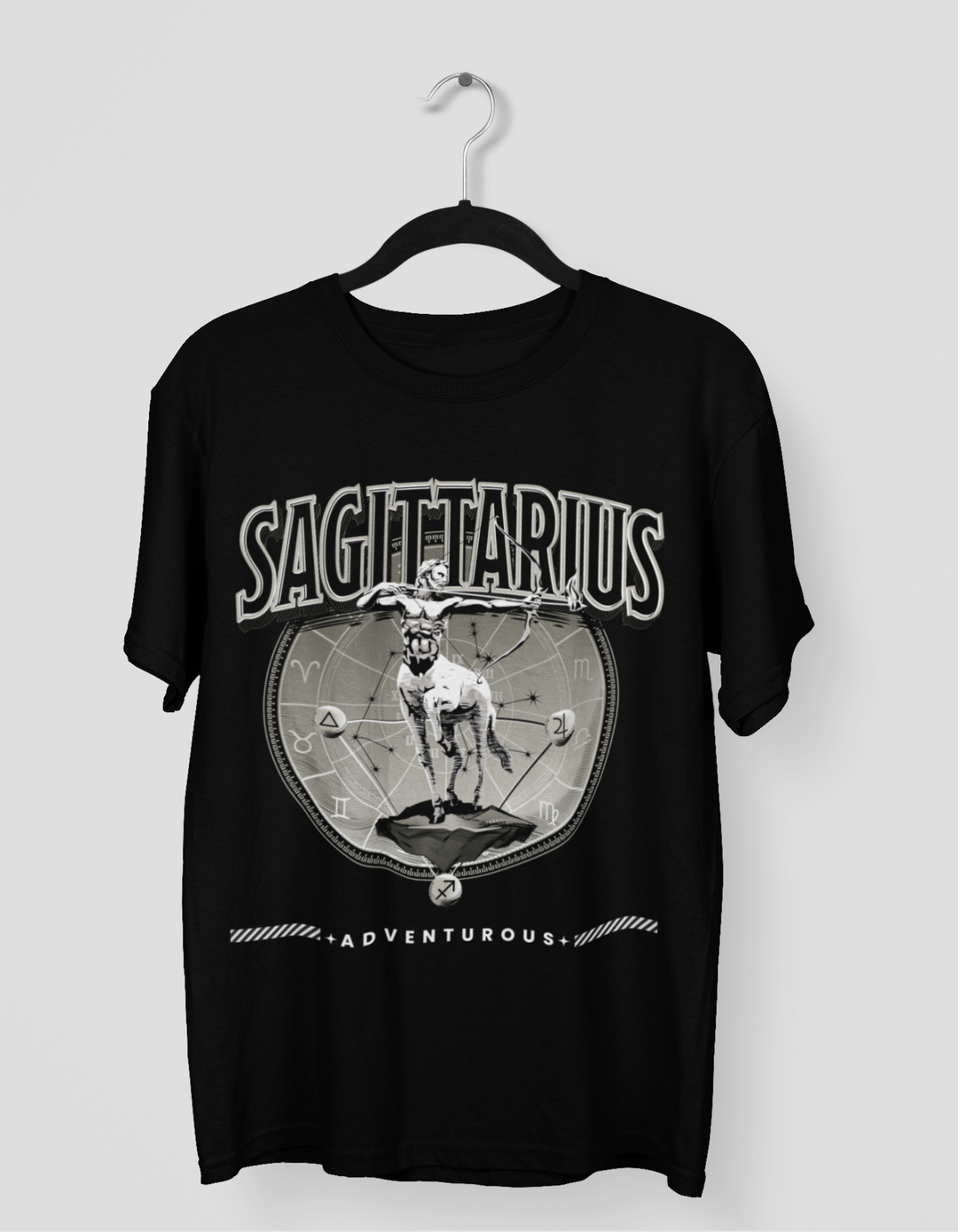 Sagittarius Mens LineArt Oversized TShirt#color_black