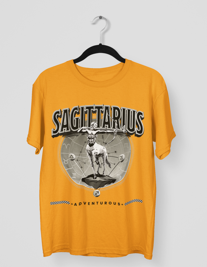 Sagittarius Mens LineArt Oversized TShirt#color_mustard
