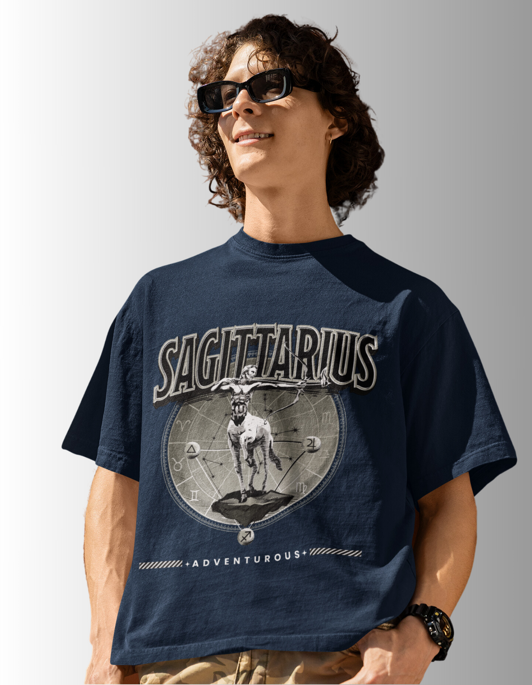 Sagittarius Mens LineArt Oversized TShirt#color_navy