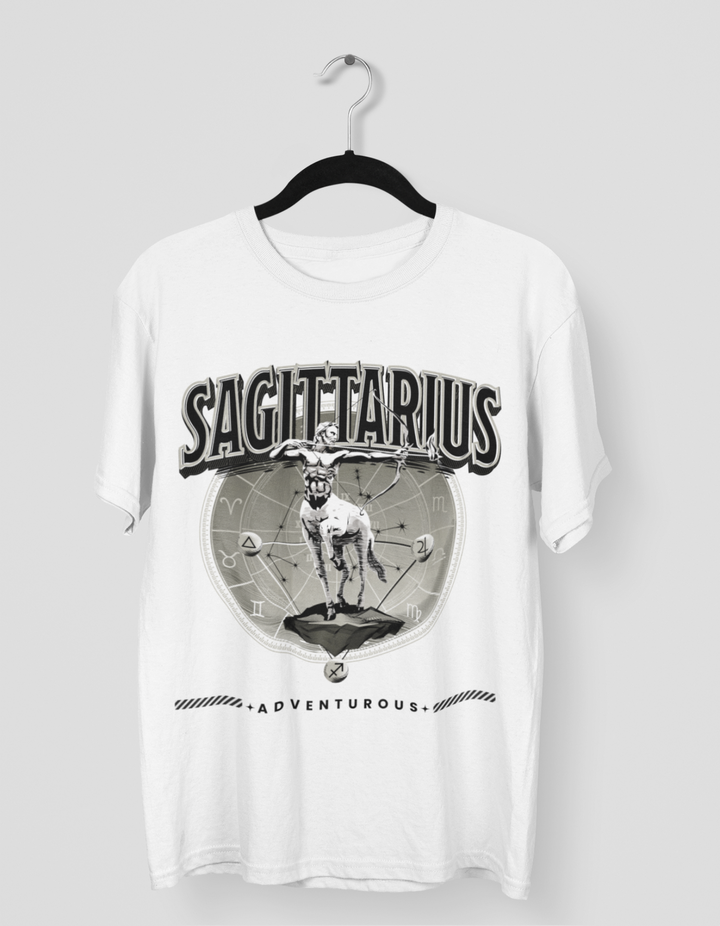 Sagittarius Mens LineArt Oversized TShirt#color_white