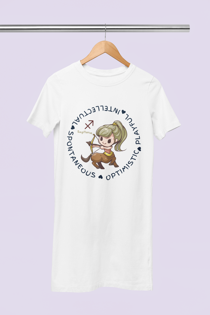 Sagittarius Zodiac Graphic Printed Cotton Night T-Shirt Dress for Women