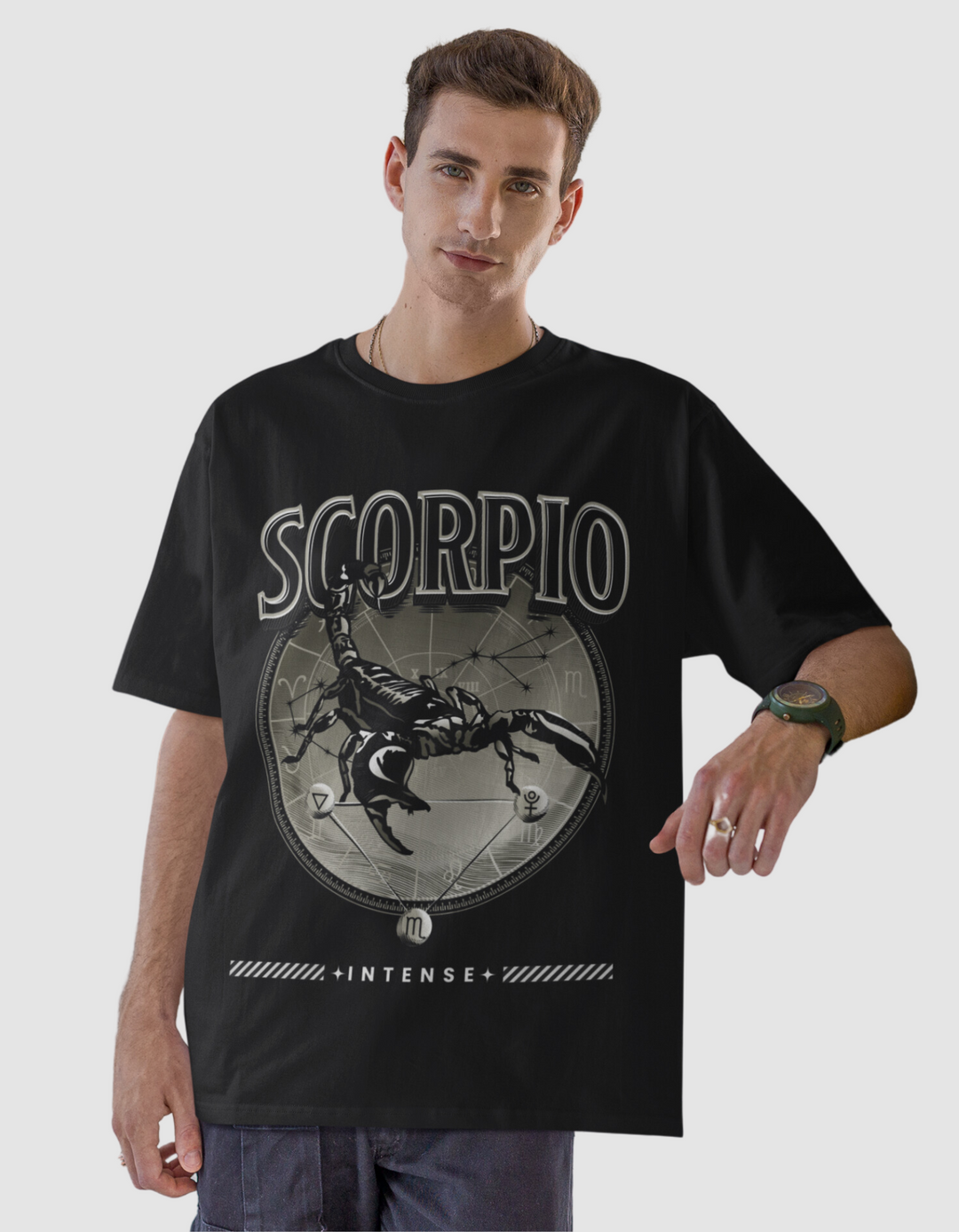 Scorpio Mens LineArt Oversized TShirt#color_black