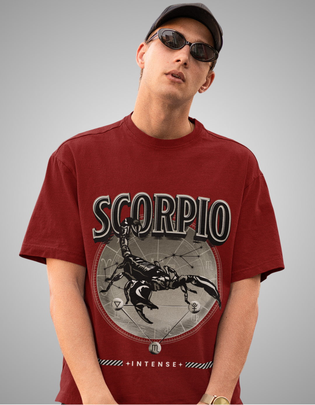 Scorpio Mens LineArt Oversized TShirt#color_maroon