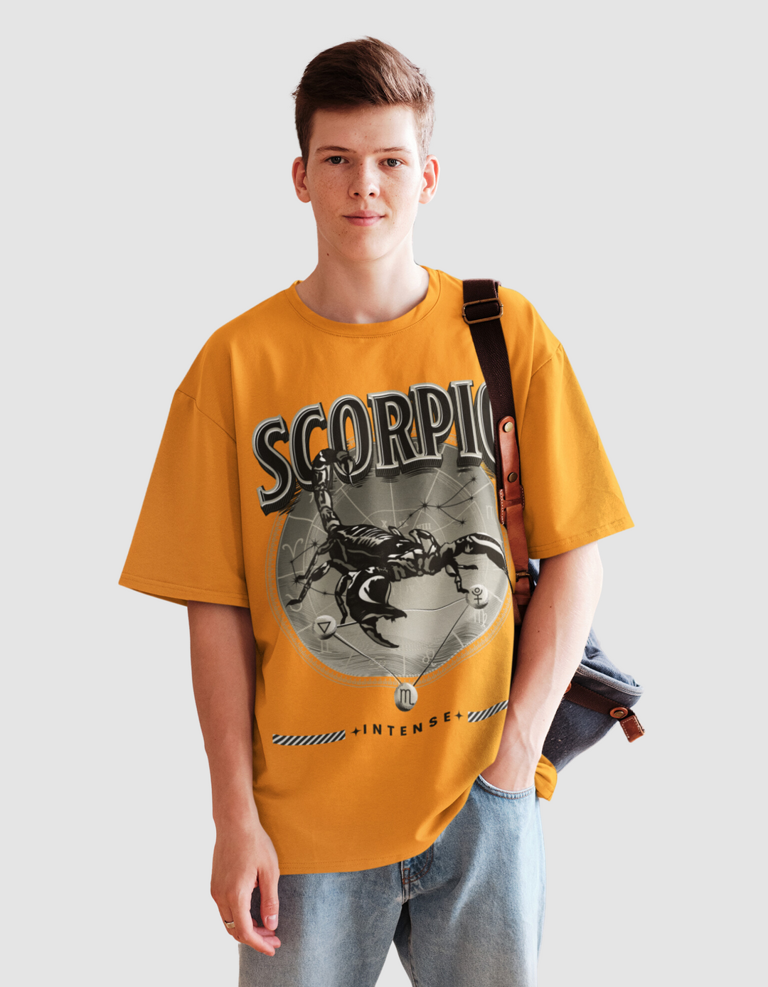 Scorpio Mens LineArt Oversized TShirt#color_mustard