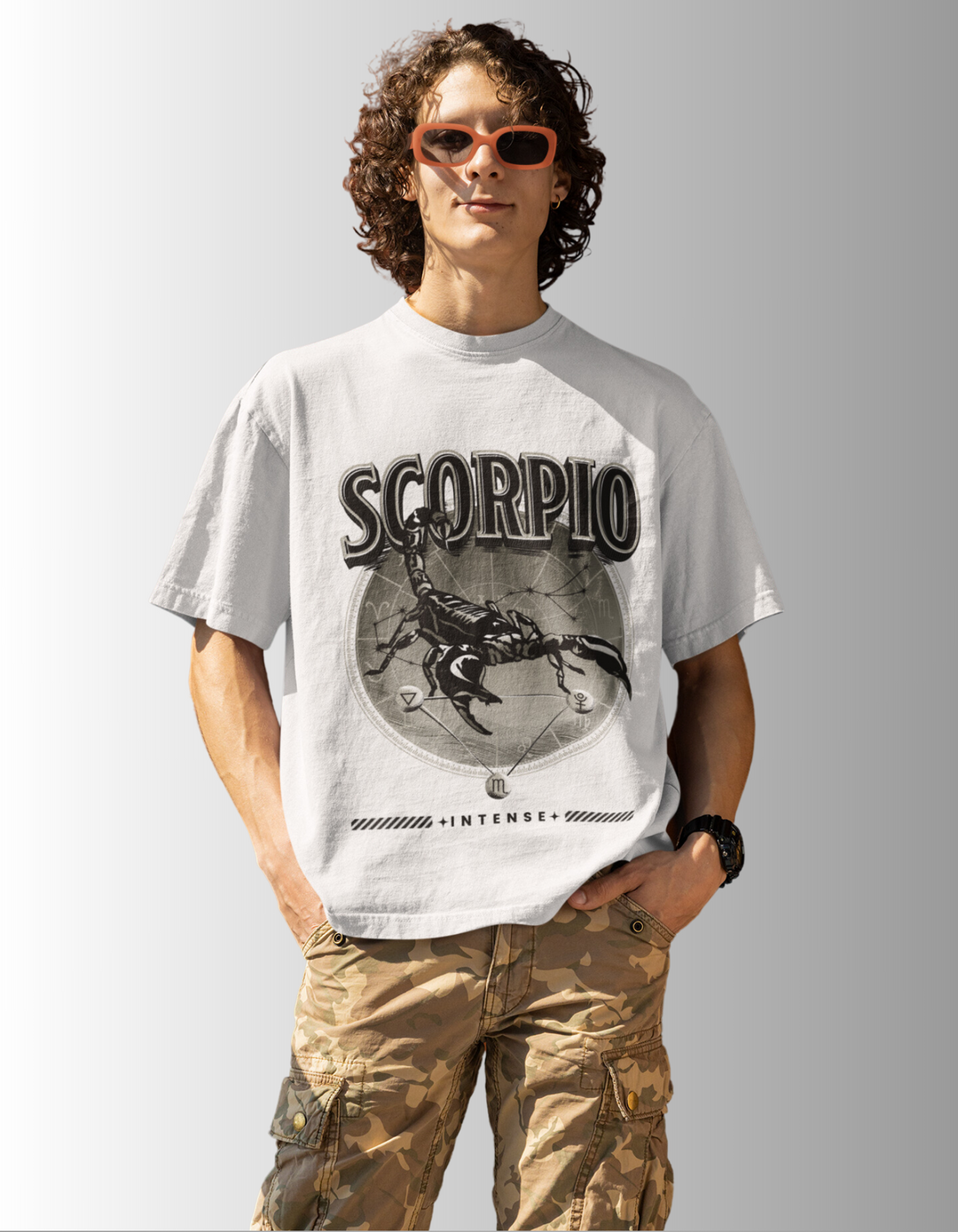 Scorpio Mens LineArt Oversized TShirt#color_white