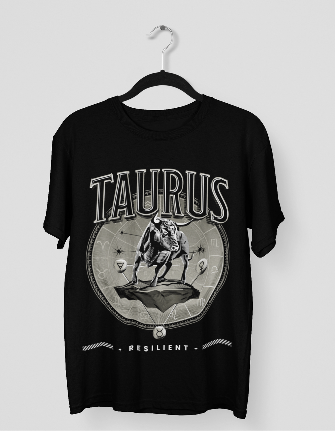 Taurus Mens LineArt Oversized TShirt#color_black