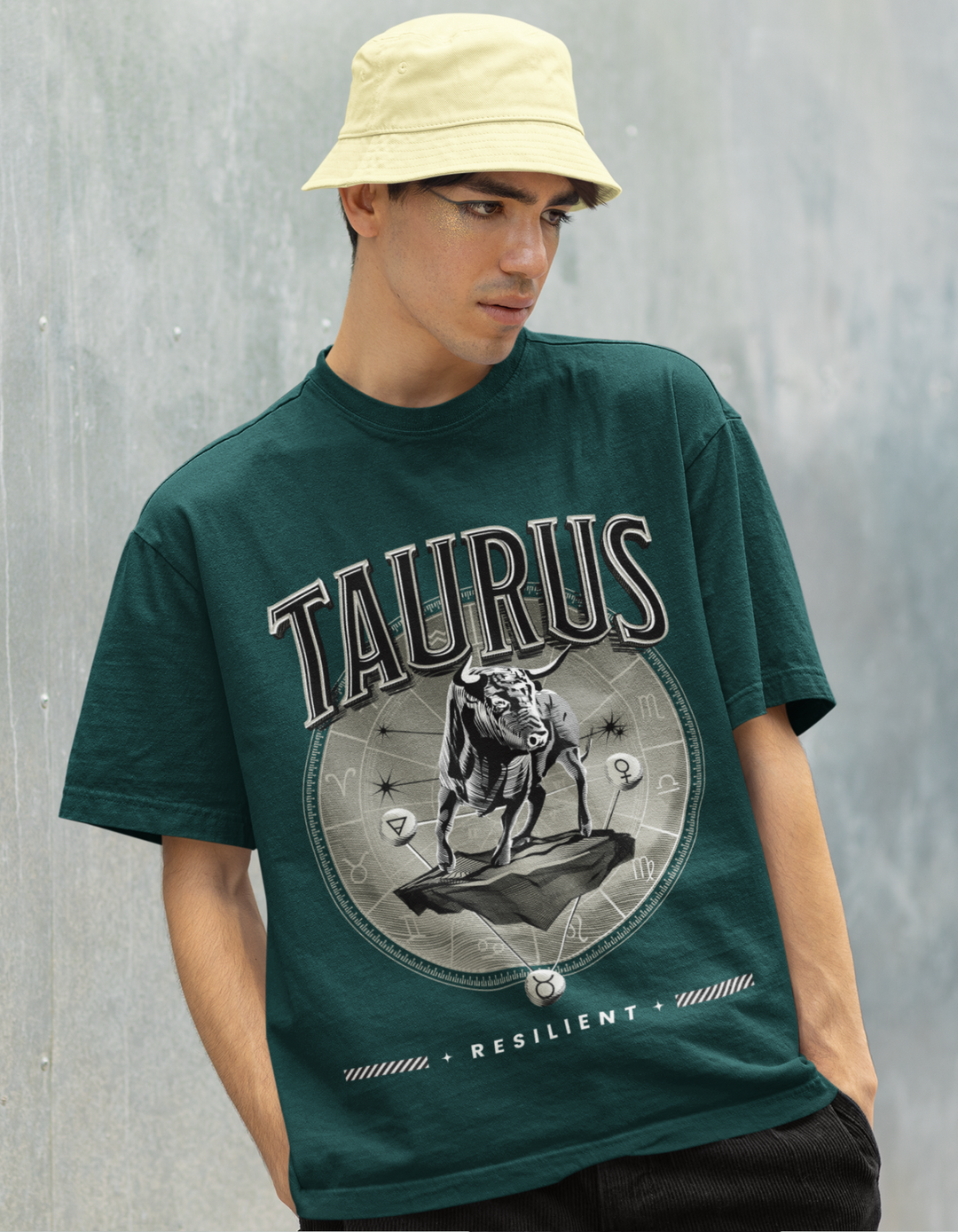 Taurus Mens LineArt Oversized TShirt#color_green
