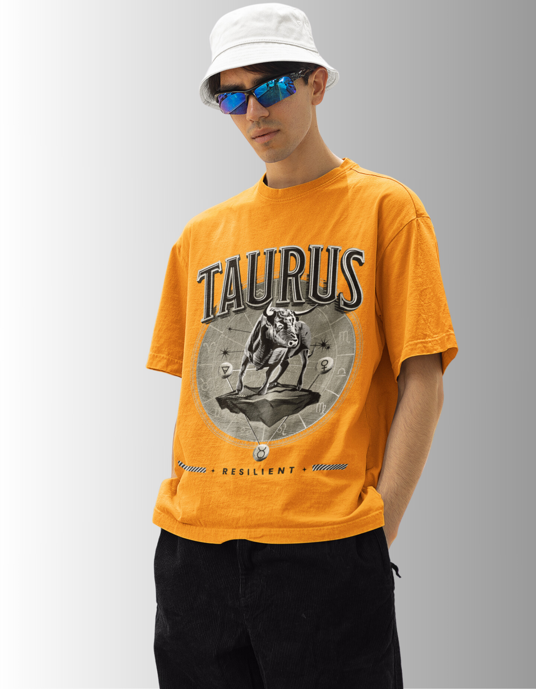 Taurus Mens LineArt Oversized TShirt#color_mustard
