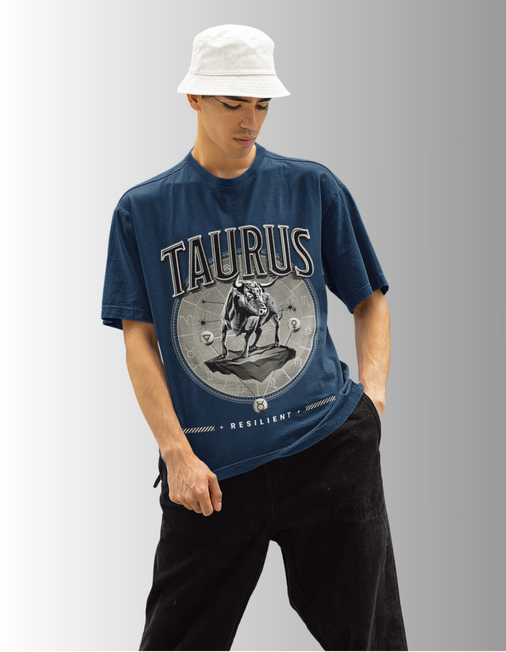 Taurus Mens LineArt Oversized TShirt#color_navy