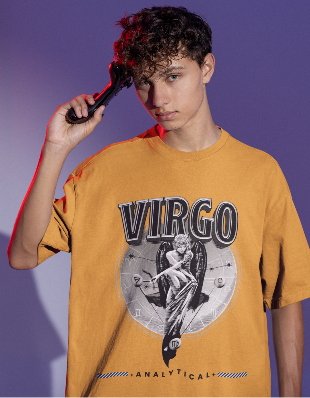 Virgo Mens LineArt Oversized TShirt#color_mustard